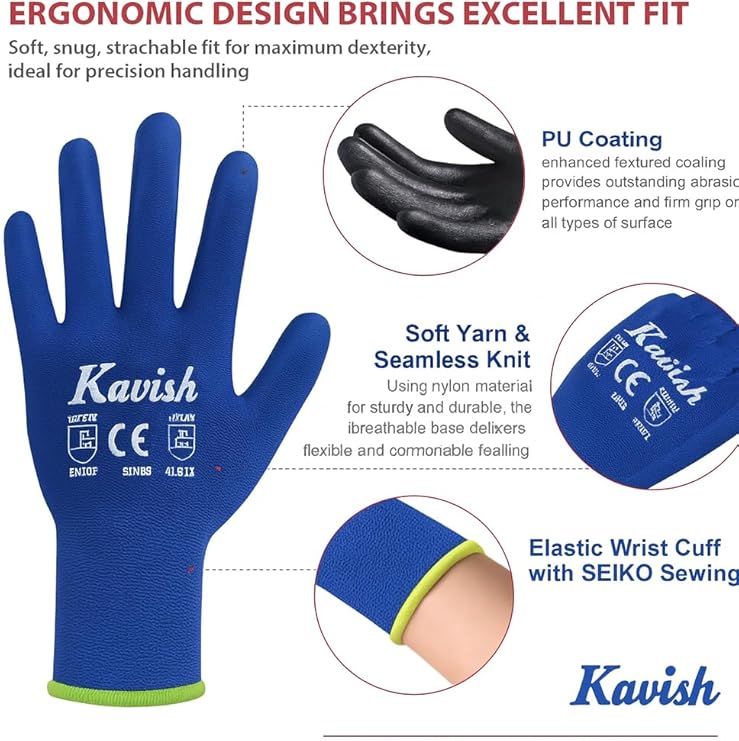 Kavish 12 Pairs Woolen Cotton Work Gloves - Image 2