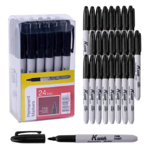 Kavish Permanent Markers, 24 Pack Fine Tip (Black)