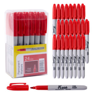 Kavish Permanent Markers, 24 Pack Fine Tip (Red)