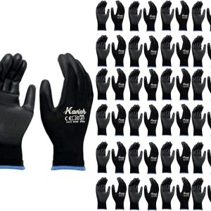 Kavish 24 Pairs Black PU-Coated Work Gloves for Men and Women