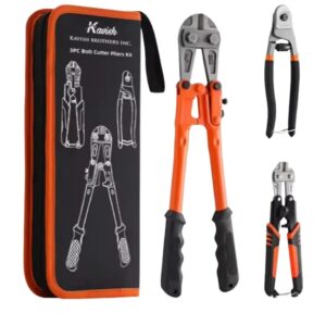 Kavish Professional Bolt Cutter, 14" Heavy Duty & 8" Mini, 8" Wire Rope Cutter, Ergonomic Handle, More Efficient Leverage for Cutting Locks, Chains, Iron Wire, Carrying Case Included
