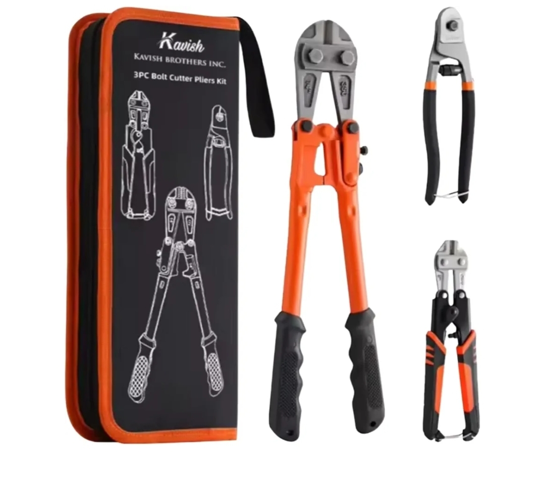 Kavish Professional Bolt Cutter, 14" Heavy Duty & 8" Mini, 8" Wire Rope Cutter, Ergonomic Handle, More Efficient Leverage for Cutting Locks, Chains, Iron Wire, Carrying Case Included