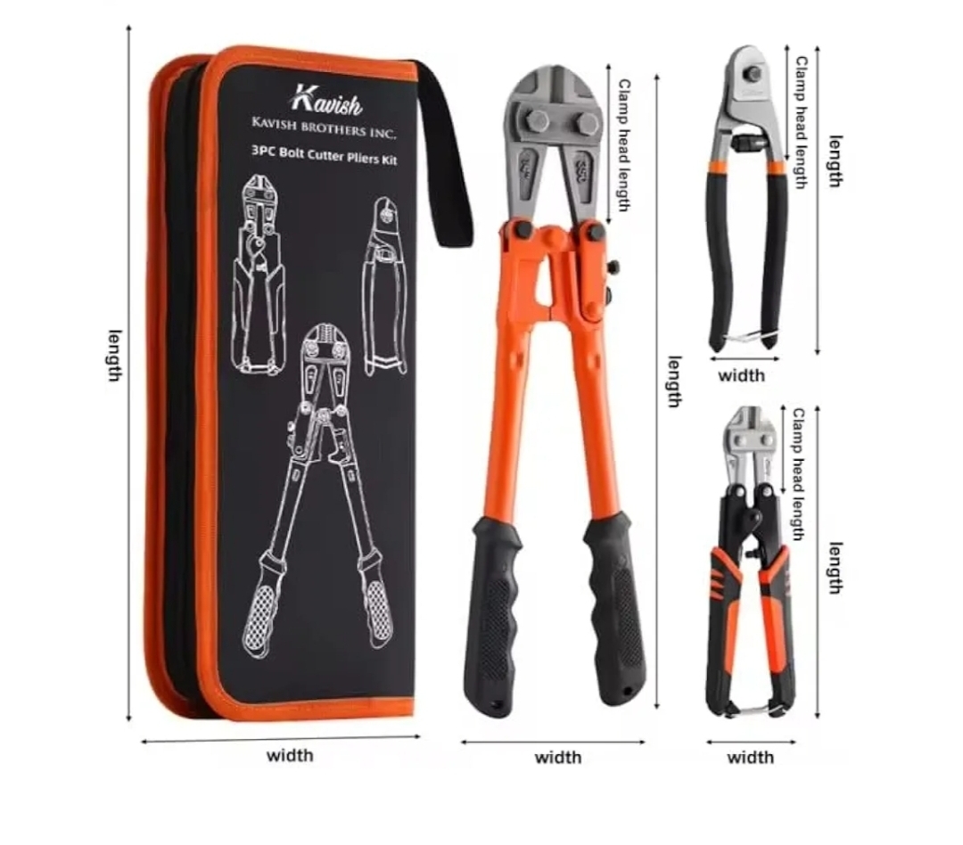 Kavish Professional Bolt Cutter, 14" Heavy Duty & 8" Mini, 8" Wire Rope Cutter, Ergonomic Handle, More Efficient Leverage for Cutting Locks, Chains, Iron Wire, Carrying Case Included - Image 2